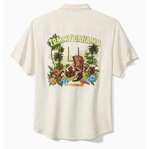 Tommy BAHAMA NWT $159 Silk Jacquard Tiki Touchdown Camp Shirt L White